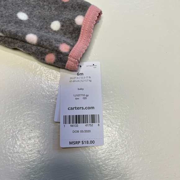 NWT Carter’s Baby Girl Gray & Pink Little Sister Fleece Pajamas - Size 6 Months - Picture 5 of 6